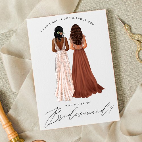 Will You Be My Bridesmaid Girls in Gowns Invitation