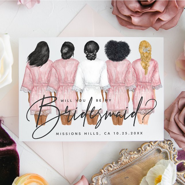 Will You Be My Bridesmaid? Girls in Robes card (Creator Uploaded)