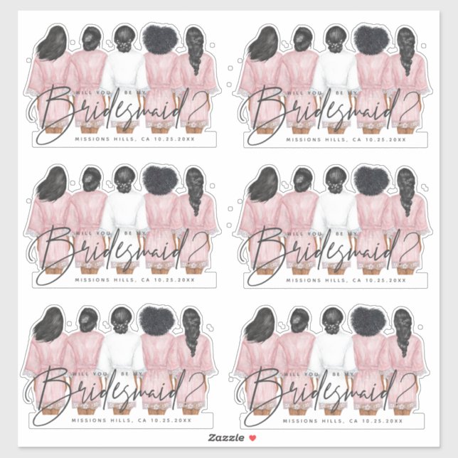 Will You Be My Bridesmaid? Girls in Robes card Rec Sticker (Sheet)