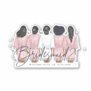 Will You Be My Bridesmaid? Girls in Robes card Rec Sticker
