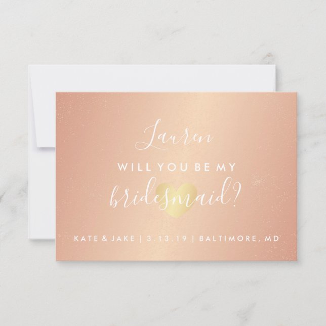 Will You Be My Bridesmaid - Glam Heart Rose Gold Invitation (Front)