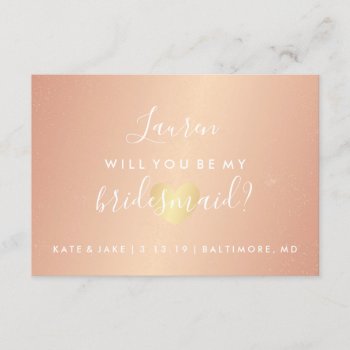 Will You Be My Bridesmaid - Glam Heart Rose Gold Invitation by Evented at Zazzle