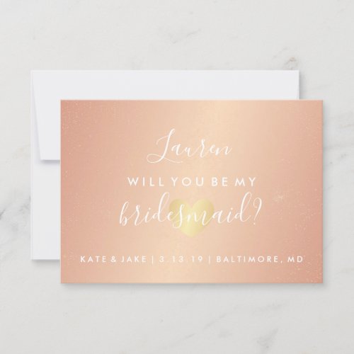 Will You Be My Bridesmaid _ Glam Heart Rose Gold Invitation