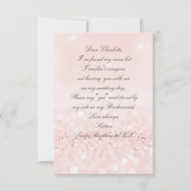 Will You Be My Bridesmaid? Glitter Blush Pink Invitation (Front)