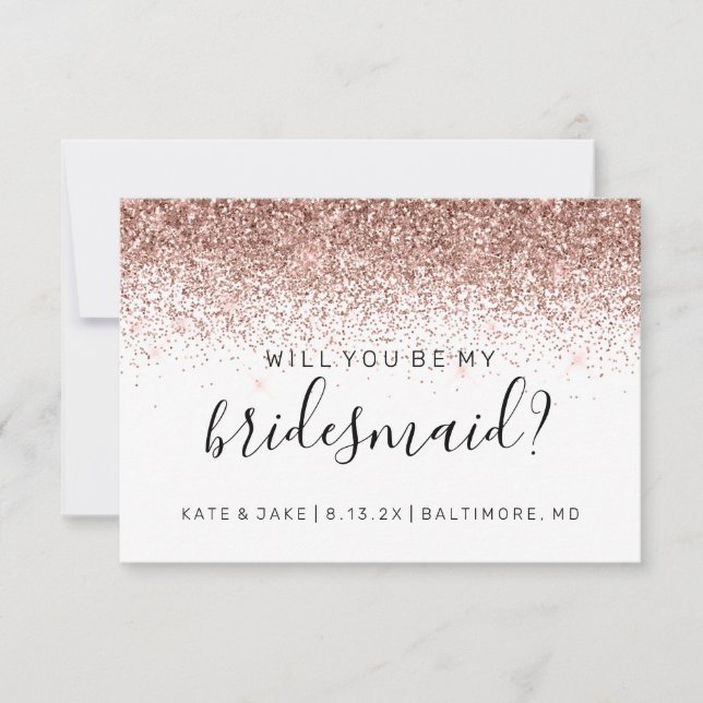 Will You Be My Bridesmaid Glitter Confetti Rose Invitation (Front)