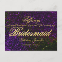 Will You Be My Bridesmaid? Glitter Purple Invitation Postcard