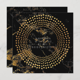 Will You Be My Bridesmaid Gold Black Marble Invitation