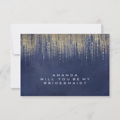 Will You Be My Bridesmaid Gold Blue Navy Invitation