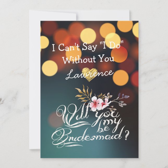 Will You Be My Bridesmaid Gold Bokeh Lights Floral Invitation (Front)