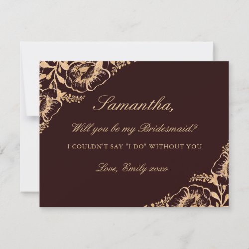 Will You Be My Bridesmaid Gold Burgundy Floral Invitation