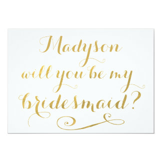 Will You Be My Bridesmaid Gold Calligraphy Card