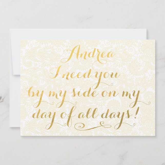 Will You Be My Bridesmaid Gold Calligraphy Invitation (Front)