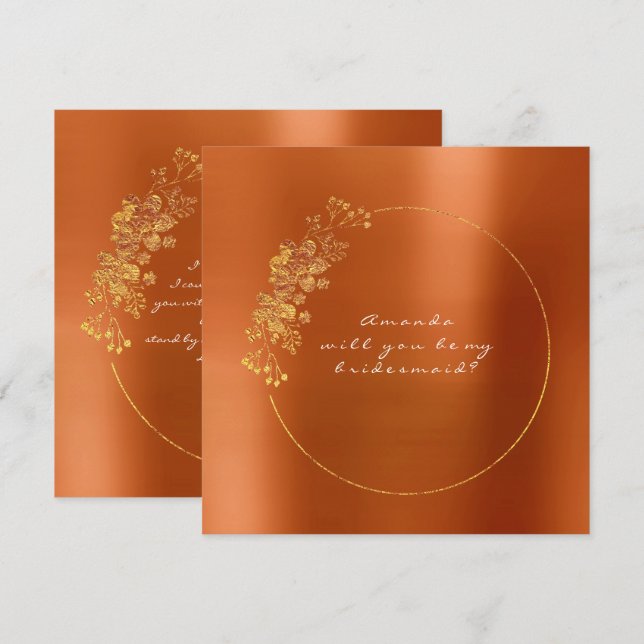 Will You Be My Bridesmaid Gold Coral Orange Invitation (Front/Back)