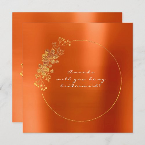 Will You Be My Bridesmaid Gold Coral Orange Invitation