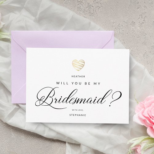 Will You Be My Bridesmaid Gold Effect Heart Postcard