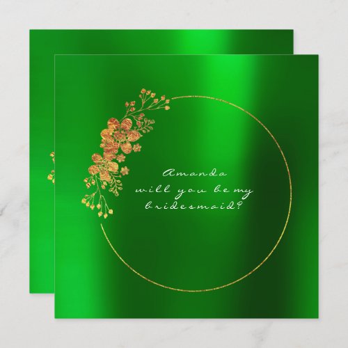Will You Be My Bridesmaid Gold Emerald Green Invitation