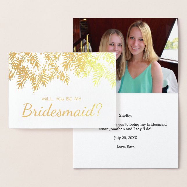 Will You Be My Bridesmaid Gold Foil Palm Leaves Card (Display)