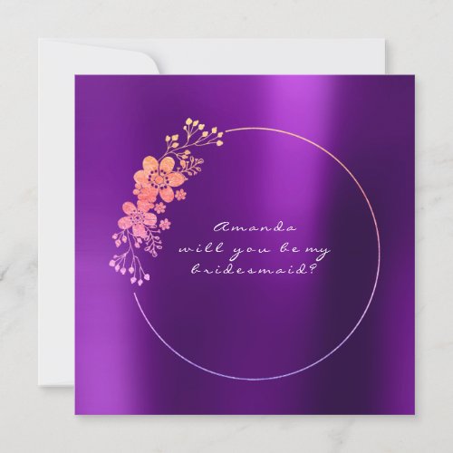 Will You Be My Bridesmaid Gold Foxier Purple Invitation