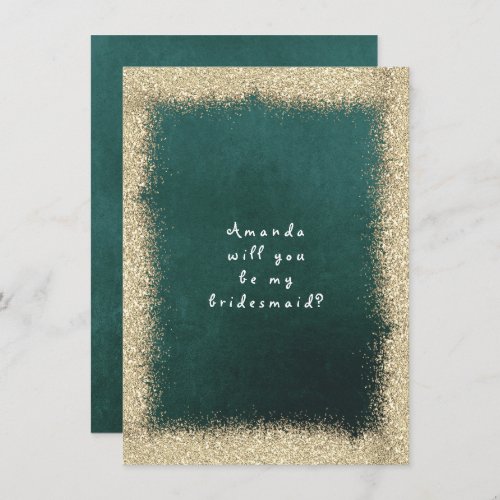 Will You Be My Bridesmaid Gold Glitter Cali Green Invitation