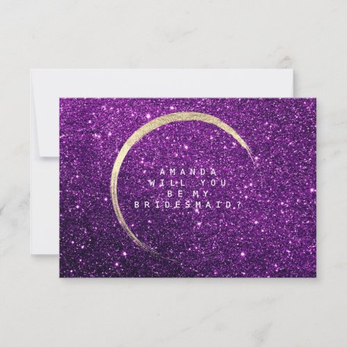 Will You Be My Bridesmaid Gold Glitter Purple Plum Invitation