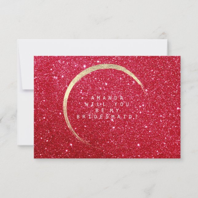 Will You Be My Bridesmaid Gold Glitter Red Wine Invitation (Front)