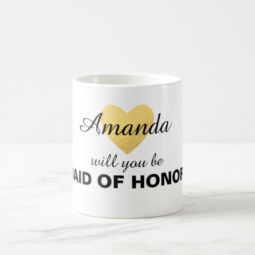 Will you be my bridesmaid gold heart mug