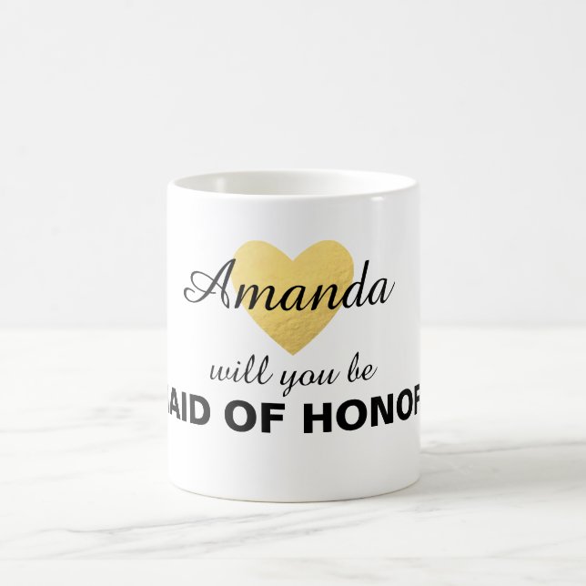Will you be my bridesmaid gold heart mug (Center)