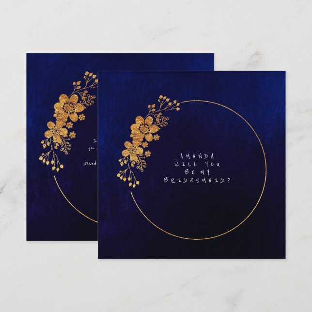Will You Be My Bridesmaid Gold Navy Velvet Invitation (Front/Back)