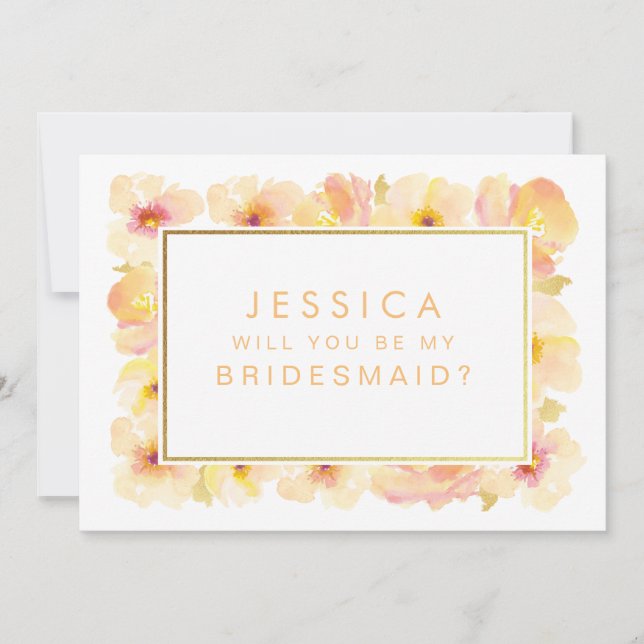Will You Be My Bridesmaid Gold Peaches & Cream Invitation (Front)