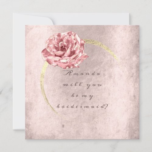 Will You Be My Bridesmaid Gold Pink  Rose Cottage Invitation