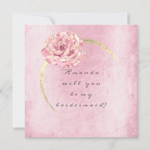 Will You Be My Bridesmaid Gold Pink  Rose Wreath Invitation