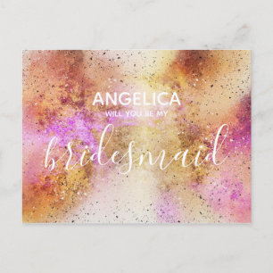 Will you be my bridesmaid gold pink sky invitation postcard
