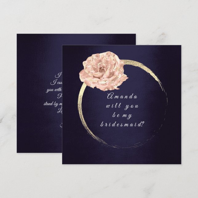 Will You Be My Bridesmaid Gold Rose Blue Navy Whit Invitation (Front/Back)