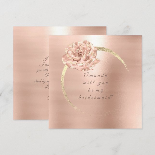 Will You Be My Bridesmaid Gold Rose Peach Blush Invitation (Front/Back)