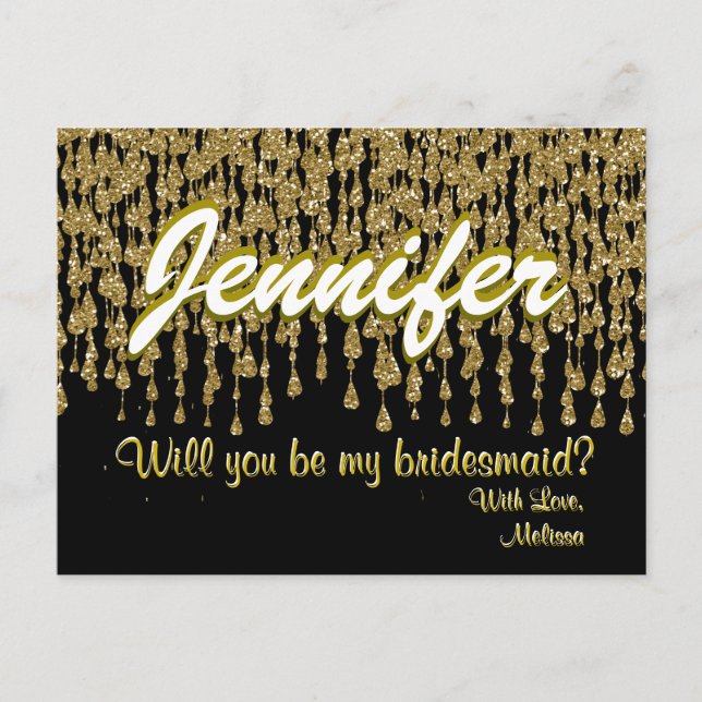 Will You Be My Bridesmaid | Gold Sparkle Look Invitation Postcard (Front)