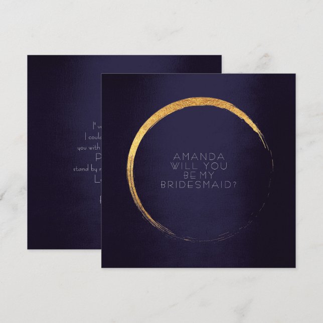 Will You Be My Bridesmaid Golden Circle Navy Invitation (Front/Back)