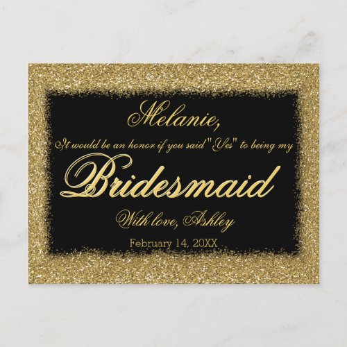Will You Be My Bridesmaid Golden Glitter Border Invitation Postcard