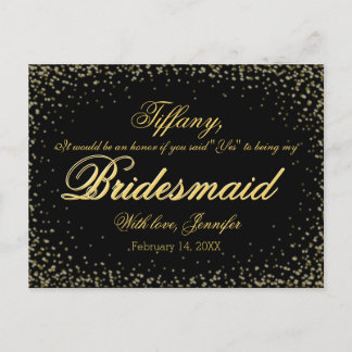 Will You Be My Bridesmaid? Golden Glitter Night - Invitation Postcard
