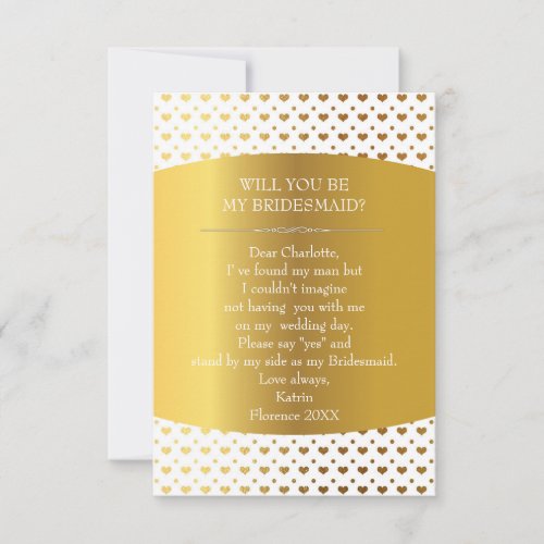 Will You Be My Bridesmaid Golden Heart Confetti Invitation