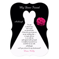 Will You Be My Bridesmaid Gown on Black with Roses Invitation