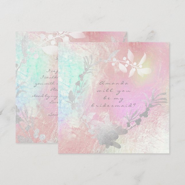 Will You Be My Bridesmaid Gray Silver Pearl Wreath Invitation (Front/Back)