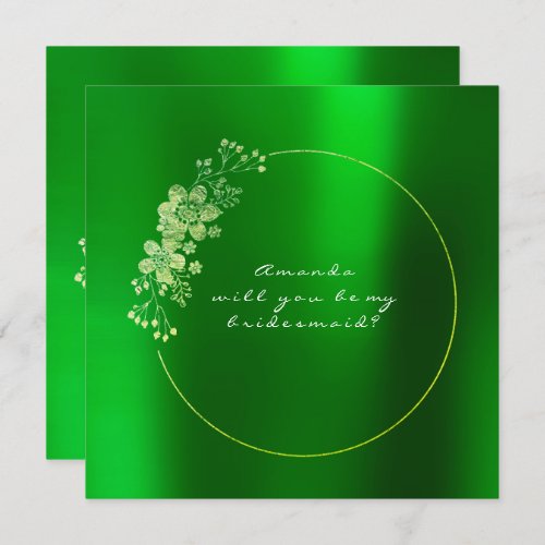 Will You Be My Bridesmaid Green Greenly Emerald Invitation