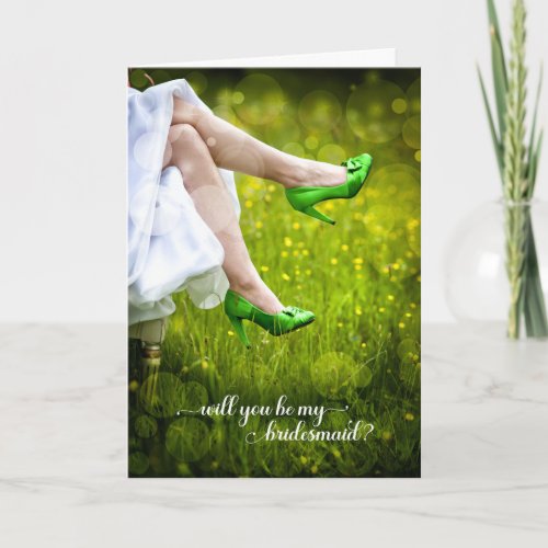 Will You Be My Bridesmaid Green Wedding Shoes Card
