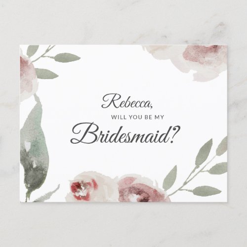 Will You Be My Bridesmaid Greenery Eucalyptus Announcement Postcard