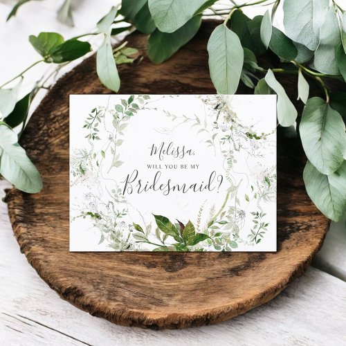 Will You Be My Bridesmaid Greenery Sketch Foliage Invitation Postcard