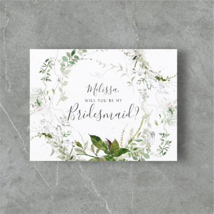 Will You Be My Bridesmaid Greenery Sketch Foliage Invitation Postcard