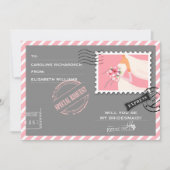 Will you be my Bridesmaid? Grey Pink Air Mail  Invitation (Front)