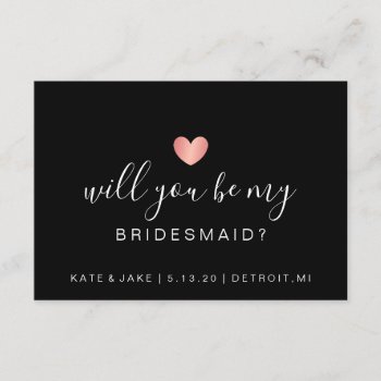 Will You Be My Bridesmaid - Heart Pink Black Invitation by Evented at Zazzle