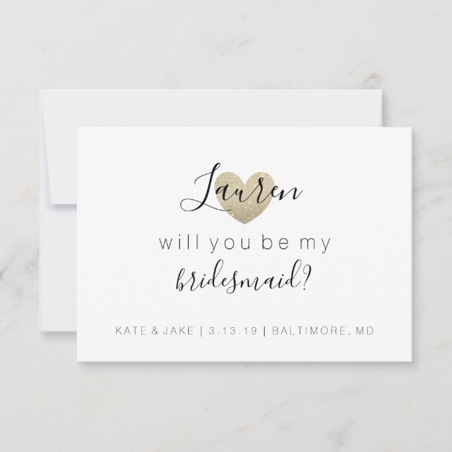 Will You Be My Bridesmaid - Heart's Fab Gold Invitation (Front)