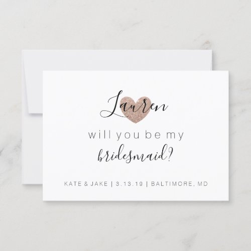 Will You Be My Bridesmaid _ Hearts Fab Rose Gold Invitation